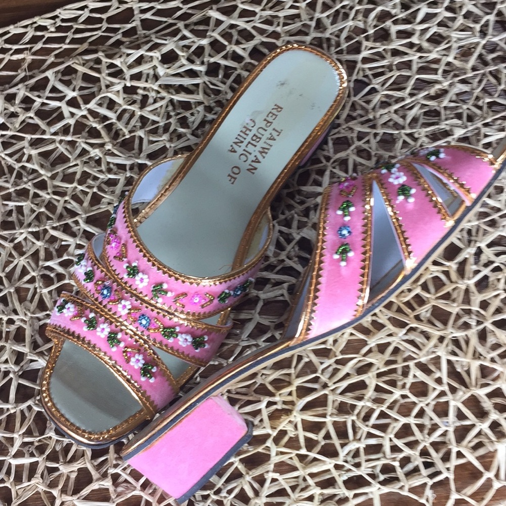 Velvet Beaded Sandals